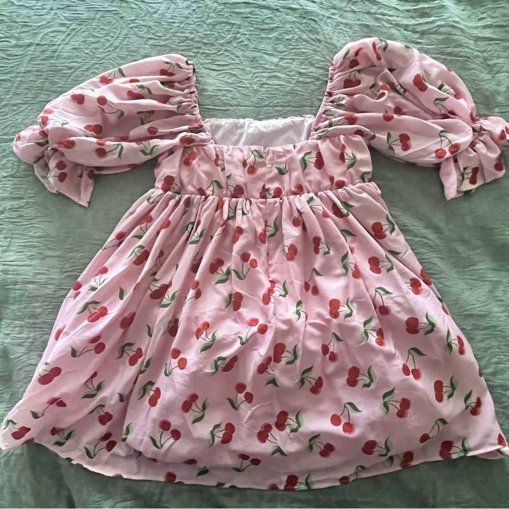 Pink Cherry-Print Smocked Mini Dress - Picture 4 of 7